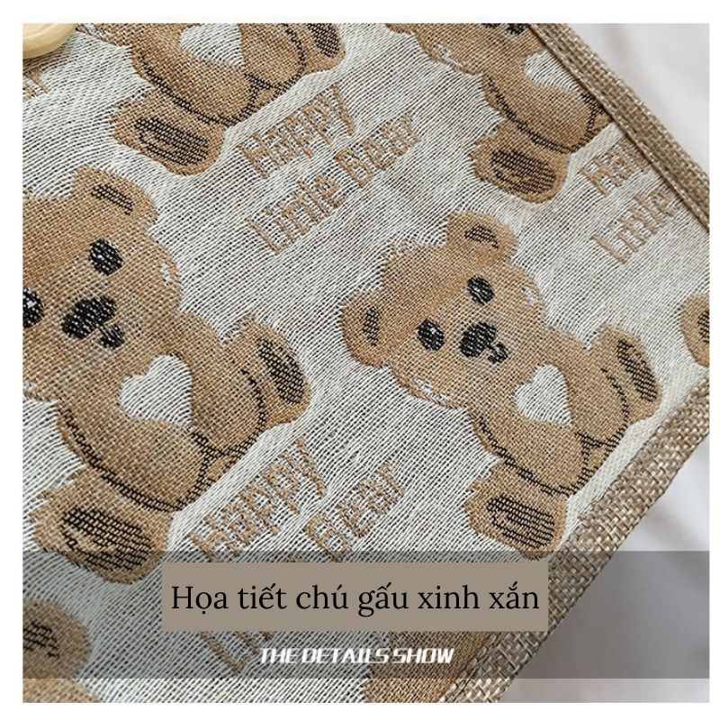 Túi xách nữ túi tote cói mini hình gấu dễ thương đi chơi đi biển cá tính phong cách JUMITO 252520525