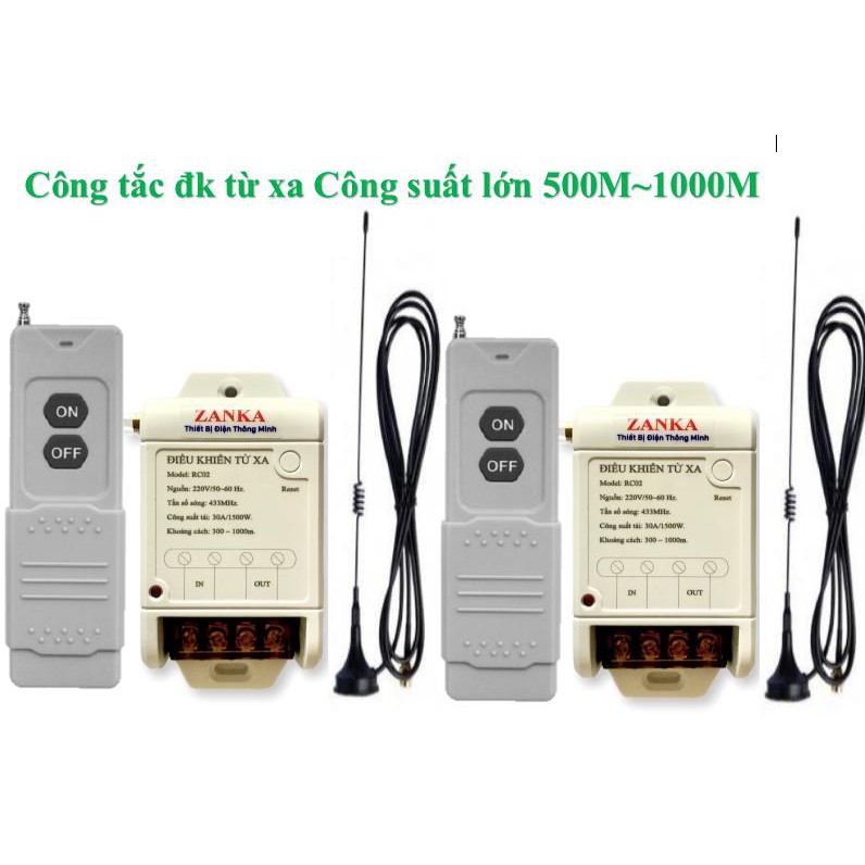 Công tắc điều khiển từ xa công suất lớn 500M-1000M 30A/220V sóng Radio RF 433Mhz Bộ 02