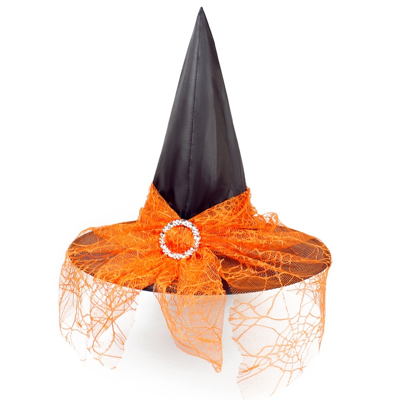 Mũ phù thủy phối lưới ren hóa trang Halloween độc đáo vui nhộn nhiều màu sắc