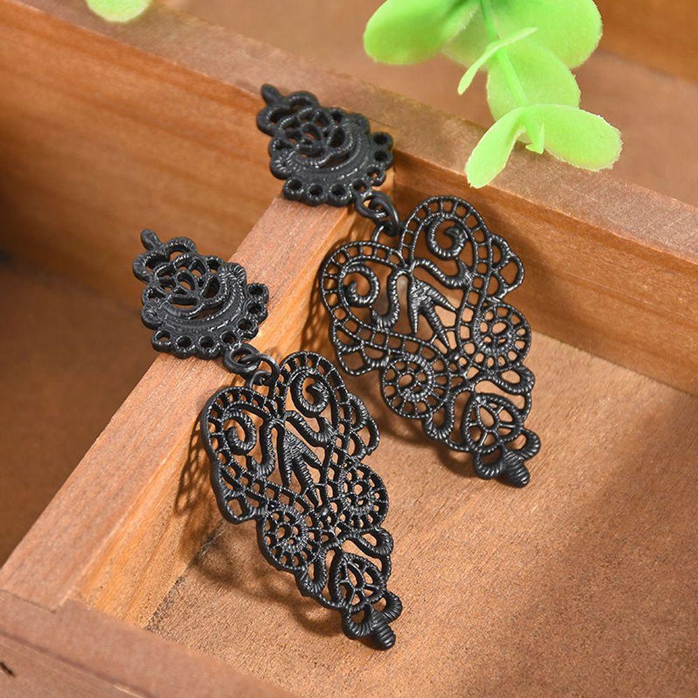 Bông Tai Dáng Dài Hình Chiếc Lá Màu Đen Thời Trang Cho Nữ