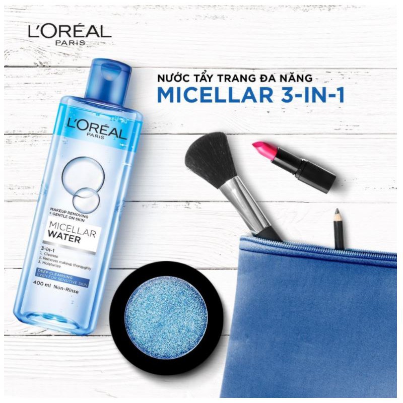 Nước tẩy trang làm sạch, dưỡng ẩm cho mọi loại da Loreal L'Oreal 3-in-1 Micellar Water 400ml