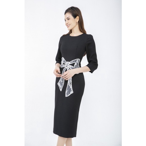 Đầm đen nữ phối nơ ren SIXDO