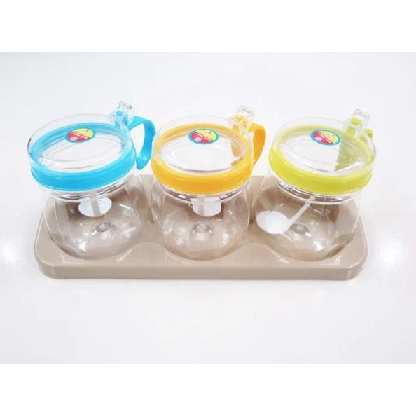 Bộ 3 hộp hũ đựng gia vị nắp có thìa bật tiện dụng nhựa Việt Nhật
