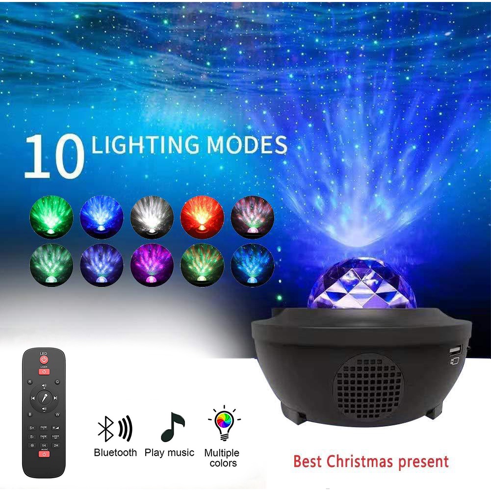 Máy chiếu Bluetooth Star mới Chế độ chiếu sáng bằng giọng nói & điều khiển từ xa Chế độ chiếu sáng tích hợp Máy nghe nhạc Ngôi sao Galaxy Đèn chiếu sóng biển Máy chiếu Trang trí cho trẻ em Phòng ngủ sinh hoạt