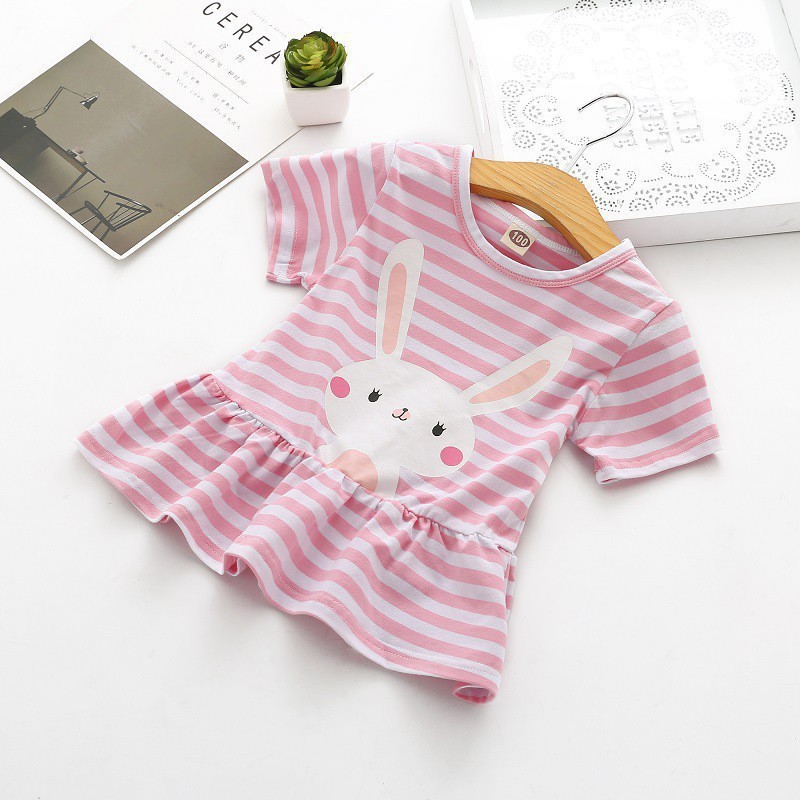 Đầm tay ngắn in hình thỏ dễ thương cho bé gái