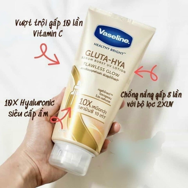 Sữa dưỡng thể Trắng Da Vaseline Healthy Bright Gluta HYA Serum Burst Lotion 10X Thái Lan