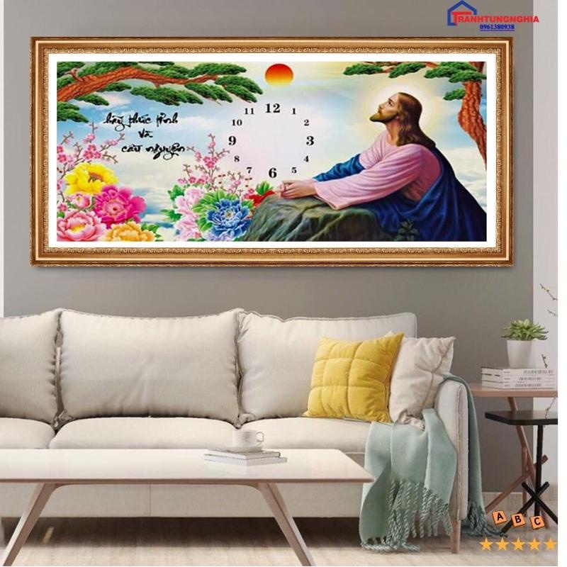 Tranh đính đá, tranh thêu chữ thập đồng hồ chúa giêsu