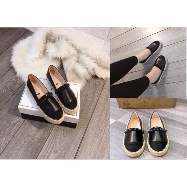 Giày Slip on Nữ, Đế Cói, Viền Đinh Siêu Đẹp