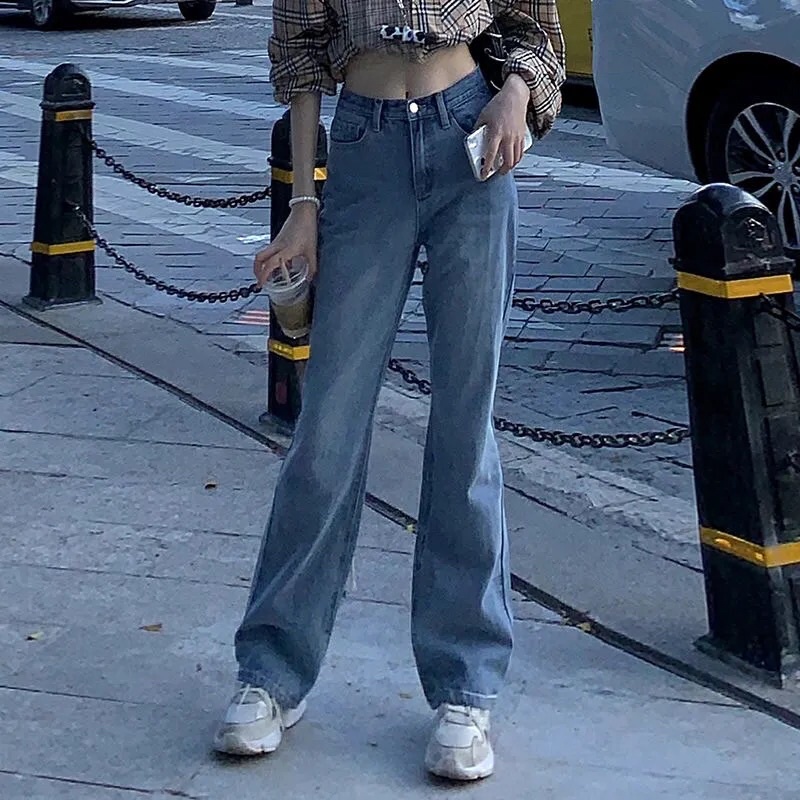 Quần Jeans ống rộng thắt dây ống quần cá tính thời trang