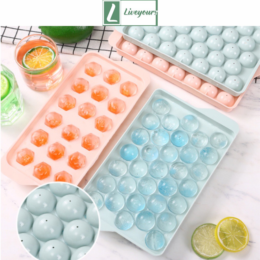 Khay Làm Đá Tròn Bi 33 Viên Đa Năng Làm Đá, Thạch, Kem Có Nắp Đậy Khử Mùi Tủ Lạnh Cao Cấp - Liveyours