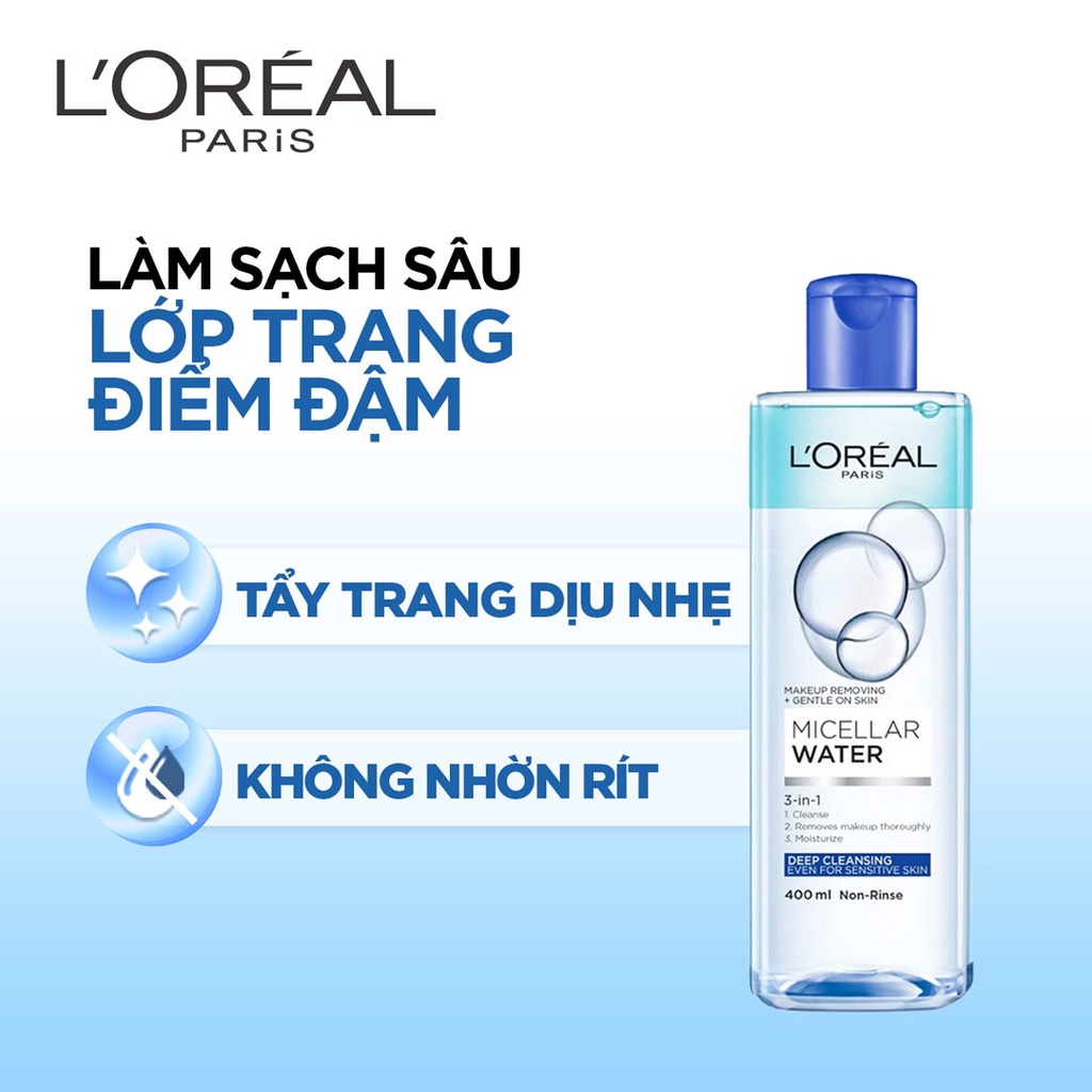 Nước Tẩy Trang Cho Mọi Loại Da L'Oreal Paris 3-in-1 Micellar Water 400ml