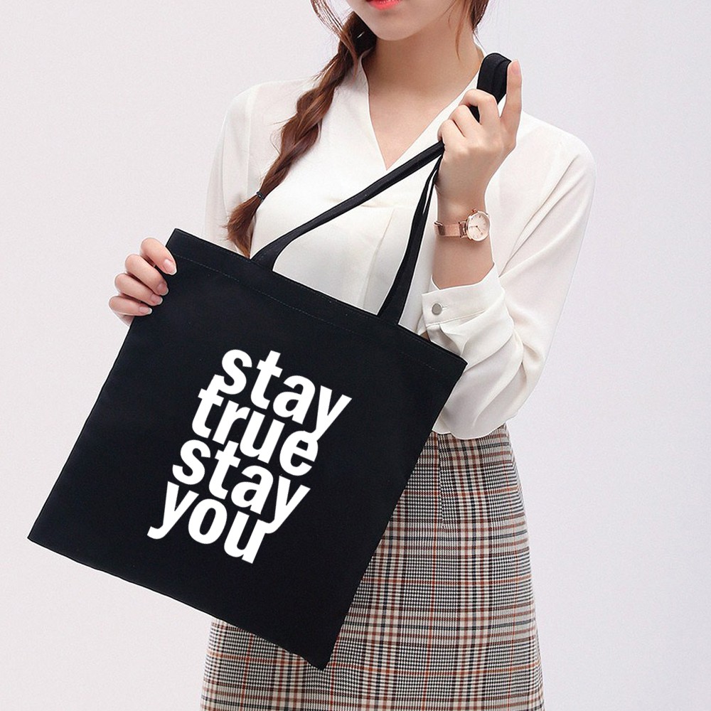 Túi Vải Tote Ginko Dây Kéo Phong Cách ulzzang Hàn Quốc In Hình Stay True Stay You B05