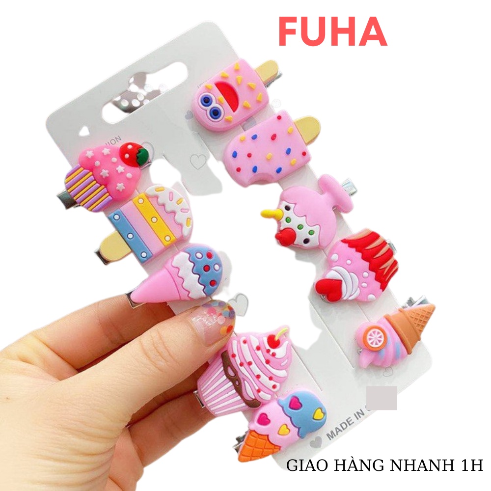 Set 10 kẹp tóc hoạt hình dễ thương cho bé, kẹp tóc Fuha xinh xắn phong cách Hàn Quốc cho bé