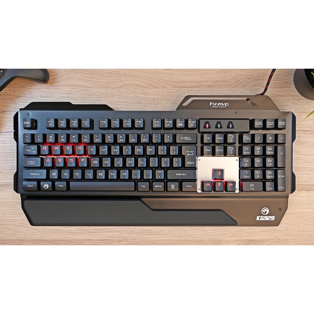 Bàn Phím Cơ MARVO KG-929 Led RGB -Tích hợp 12 phím cơ Blue Switch- Thiết kế chắc chắn dành cho game thủ