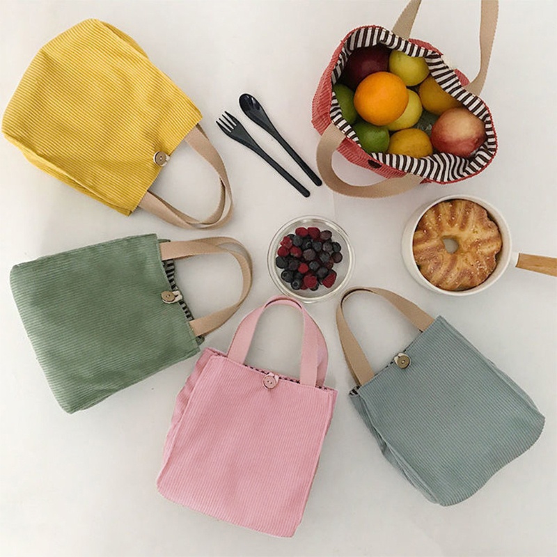 Seng Túi Tote Vải Nhung Có Gân Trơn Di Động Có Tay Cầm Thích Hợp Cho Học Sinh / Cắm Trại Ngoài Trời