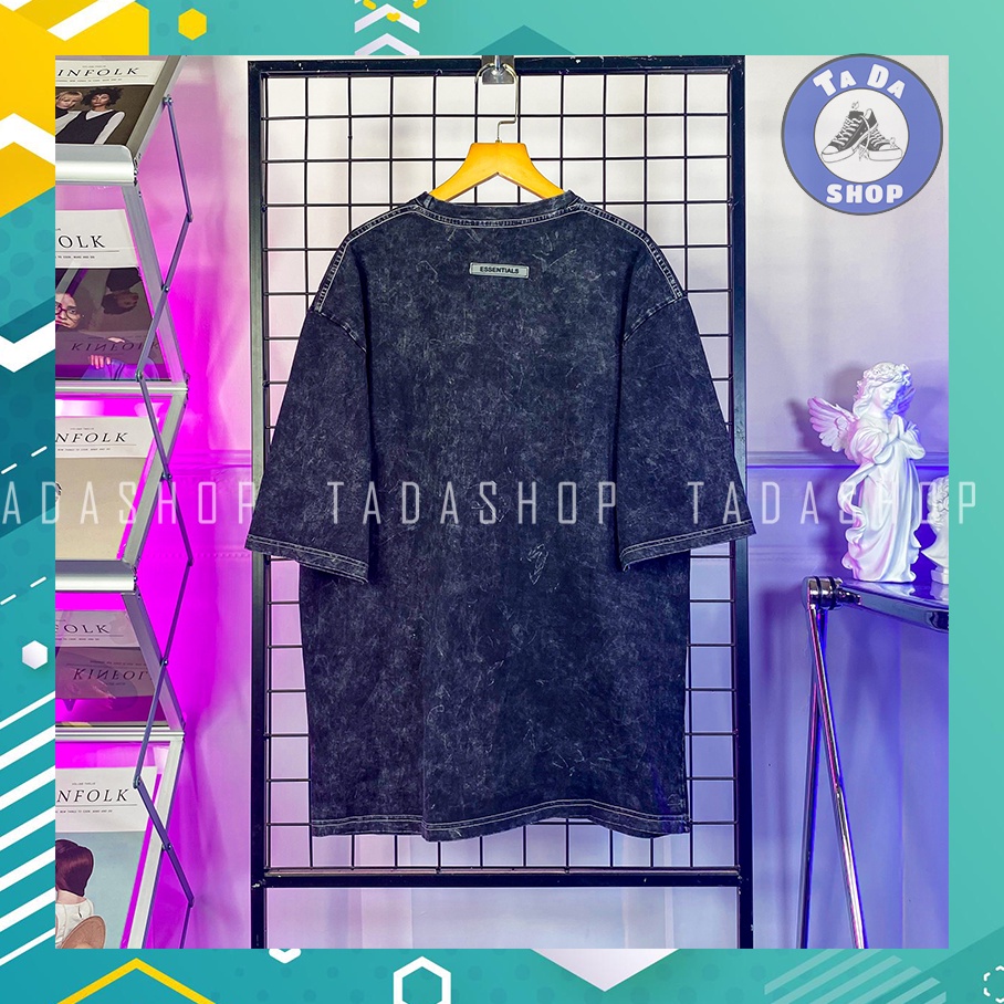 Áo Phông đen wash oversize Nam Nữ ESSENTIALS ảnh thật