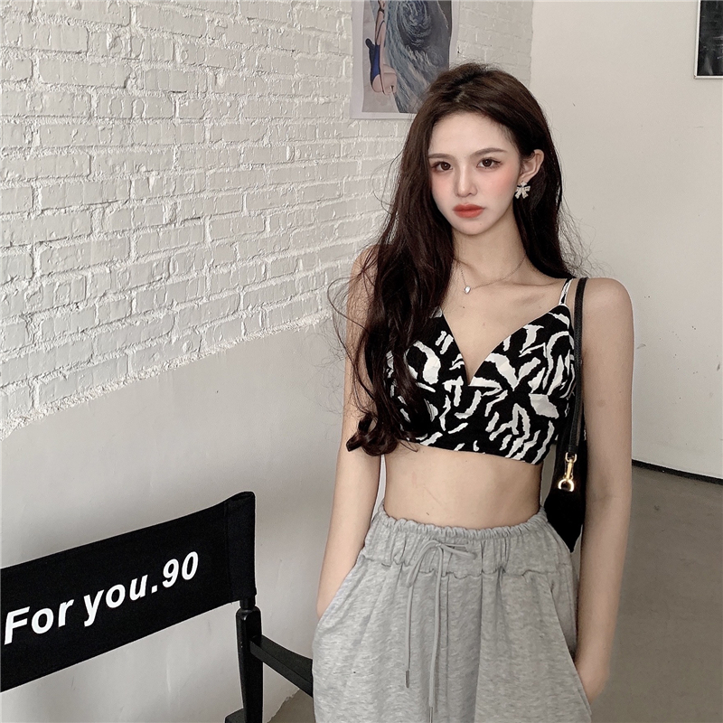 Áo Crop Top Cổ Chữ V Họa Tiết Ngựa Vằn Cho Nữ