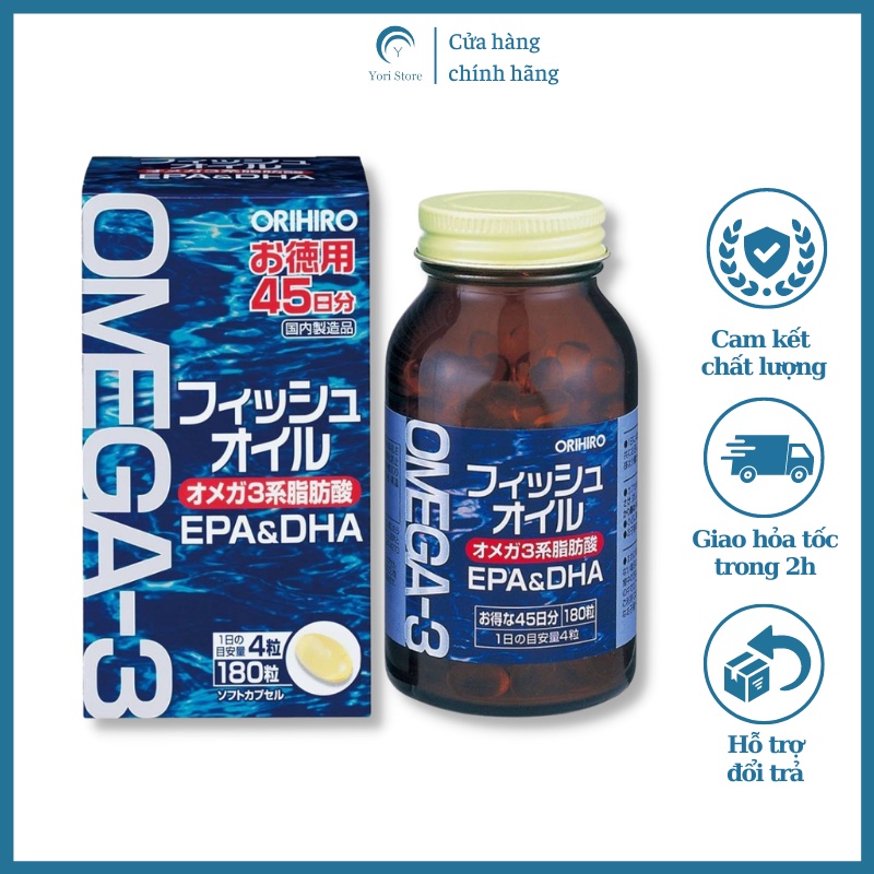 Viên uống dầu cá Omega 3 Orihiro Nhật Bản giúp tăng cường sứ khỏe hộp 180 viên