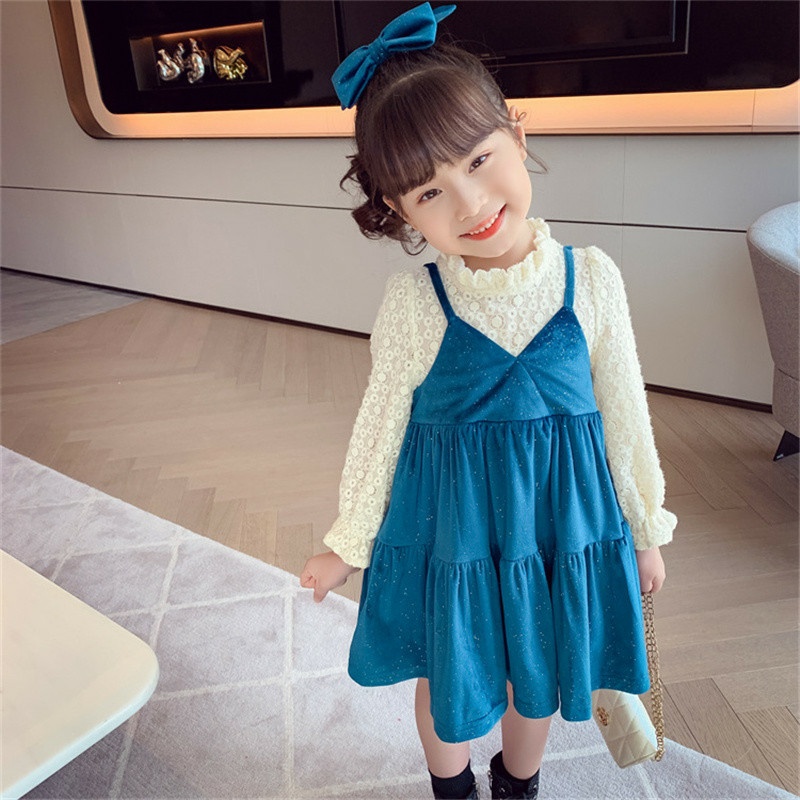 Váy Hai Dây Nhung Áo Dài Tay Dành Cho Bé Gái - V42