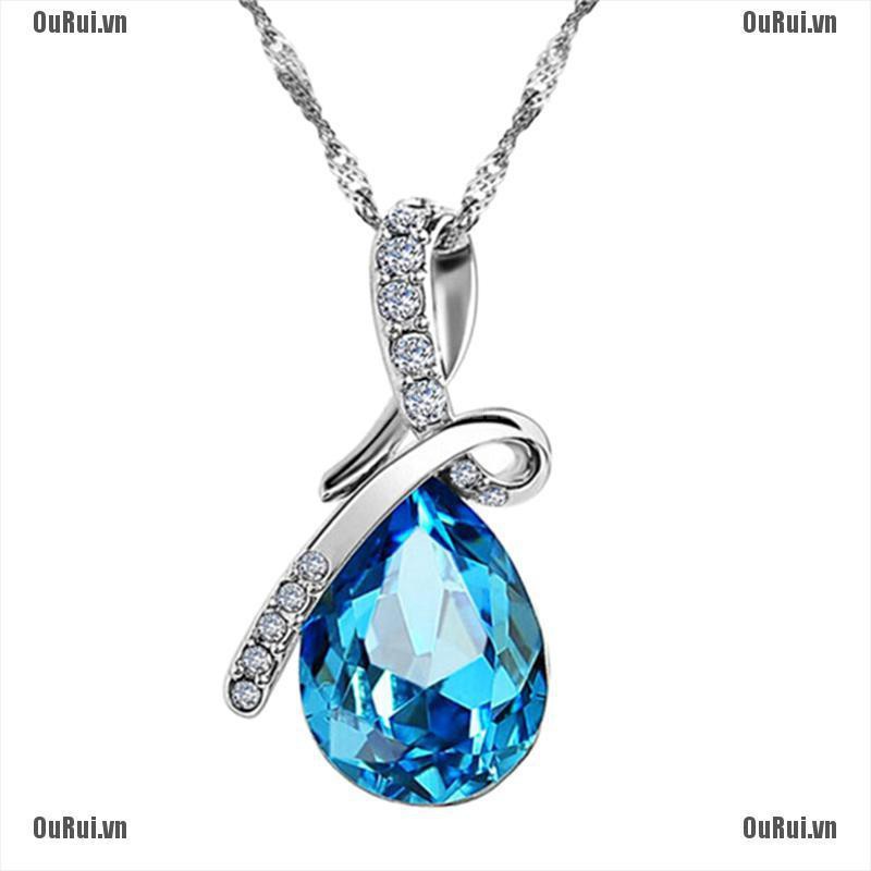 Dây chuyền mặt hình giọt nước đính đá Zircon xanh