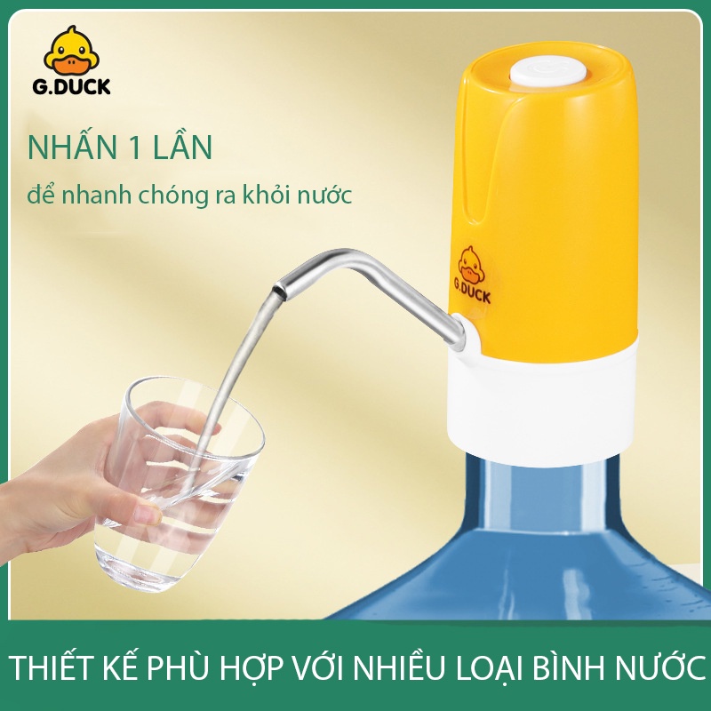 Máy Vòi Bơm Nước Tự Động Bình Đóng Chai Mini Sạc Điện USB Tiện Lợi Cầm Tay Thương Hiệu G.Duck Kids