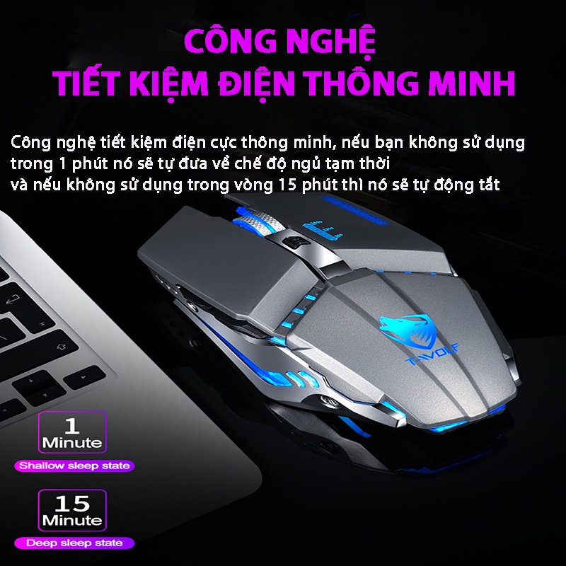 Chuột Không Dây Gaming Cao Cấp Q15 có đèn LED tự động đổi màu,có thể sạc lại, kết nối 2.4GHZ chuyên game