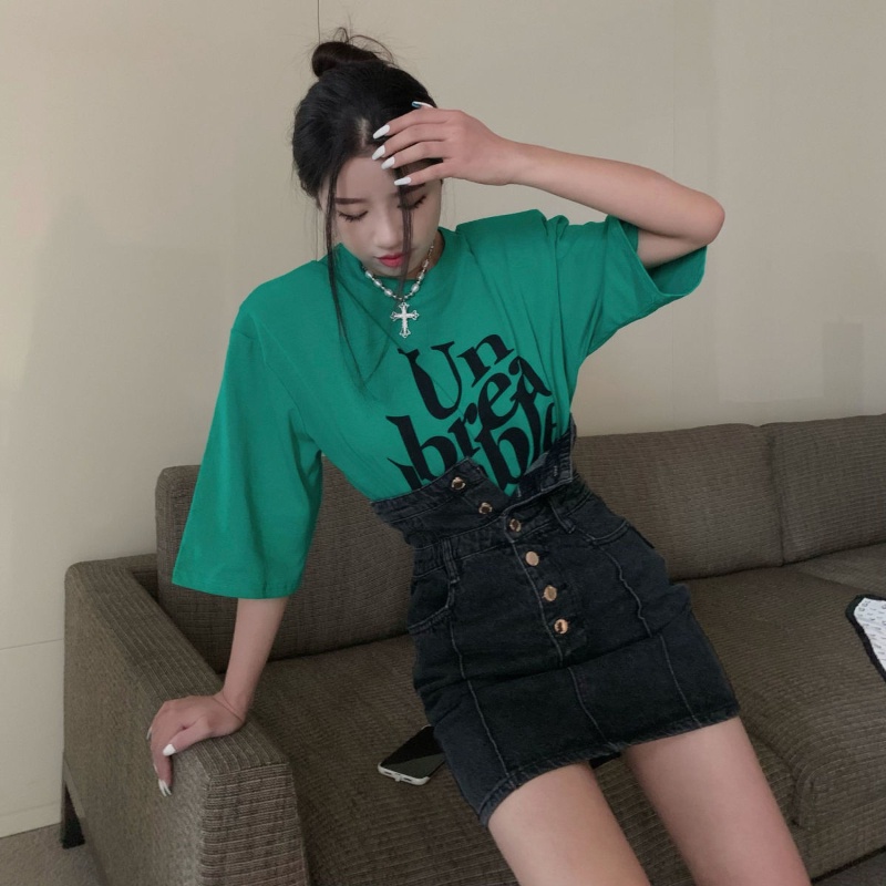 COZOKC Chân váy jean Lưng Cao Thời Trang Hong Kong