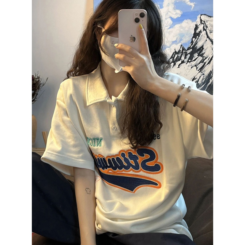 Áo polo Nữ Tay Ngắn Dáng Rộng Phong Cách Harajuku Cá Tính