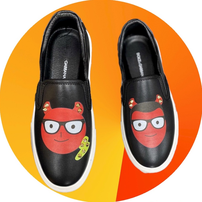 Giày Slipon Mặt Thêu Da Mặt Quỷ Thời Trang Nam Hot Trend 2022