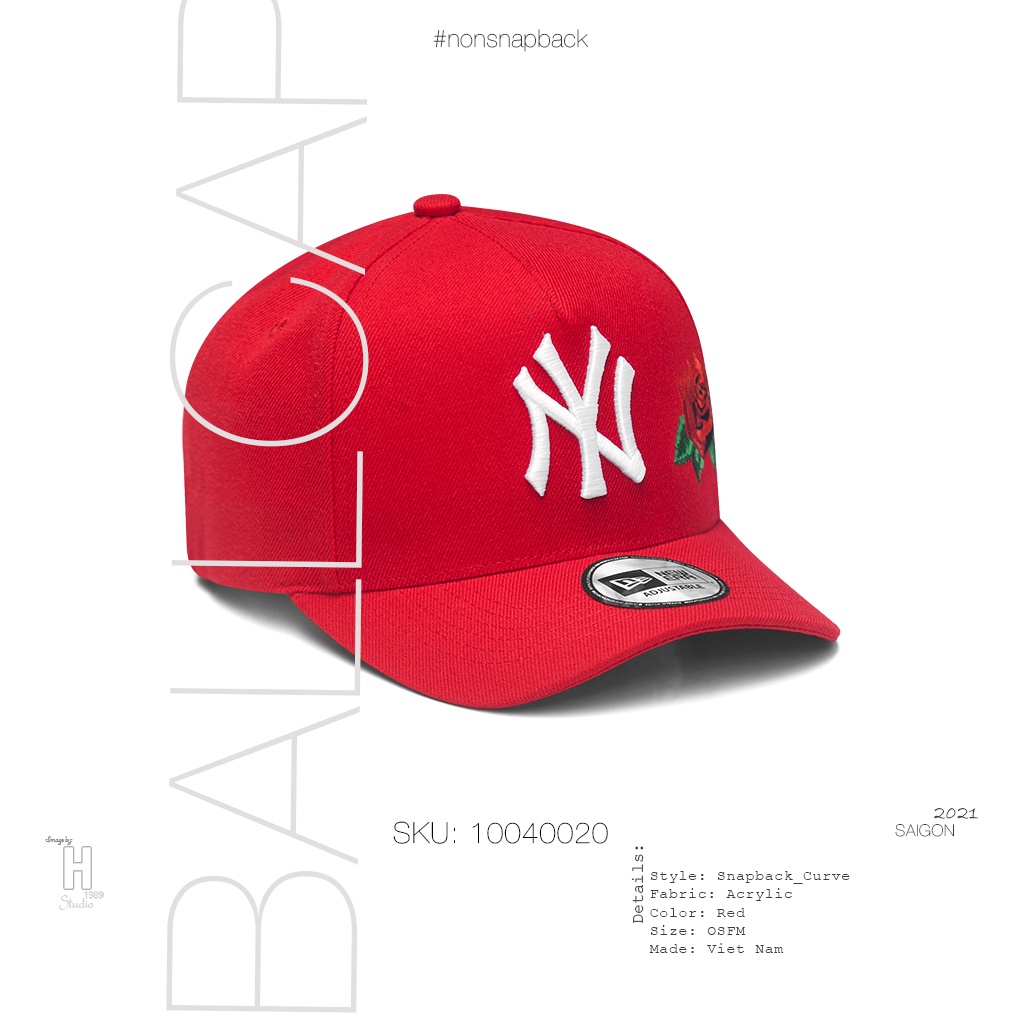 Nón lưỡi trai Bóng chày thời trang nam chất lượng tốt tiêu chuẩn xuất khẩu logo NY màu đỏ vành cong
