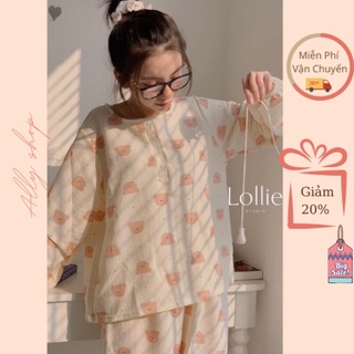 [ảnh thật/5 mẫu] Set pyjama đũi xốp cổ trụ
