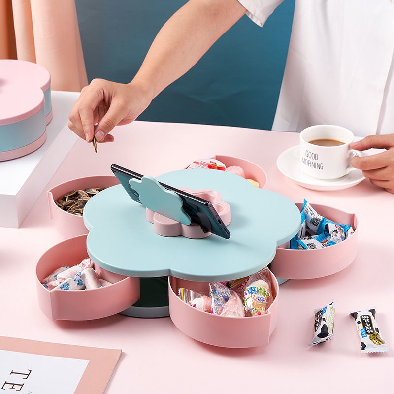 Khay đựng trái cây xoay được kèm giá đỡ điện thoại sáng tạo