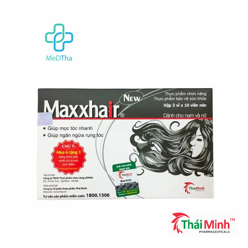 Maxxhair - Kích Thích Mọc Tóc, Chống Rụng Tóc, Mọc Tóc Nhanh, Biotin, Hà Thủ Ô, Kẽm (Hộp 30 viên) [Chính Hãng]