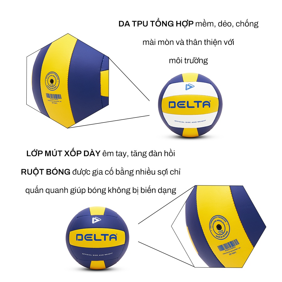 Bóng chuyền DELTA 5C chất liệu da TPU tổng hợp, chơi trên sân trong nhà hoặc ngoài trời phù hợp tập luyện từ 12 tuổi
