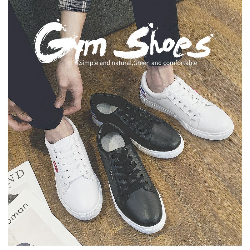 GIẦY SNEAKER DA ( Trắng / Đen ) Thể Thao Nam phong cách Korea 2018