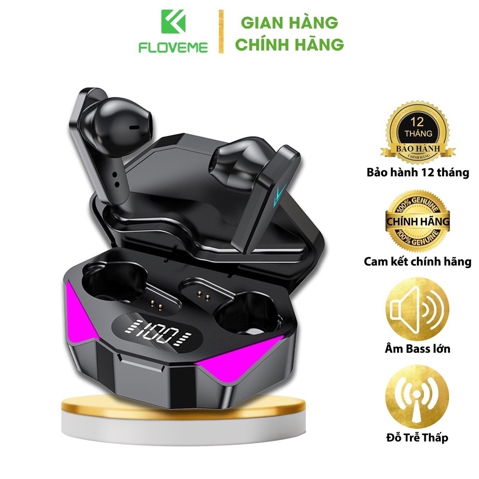 Tai Nghe Gaming Floveme X15, Chống Thấm Nước IPX5, Âm Thanh Vòm 10D, Hiện Thị Màn Hình Led, Độ Trễ Thấp,Bluetooth 5.1