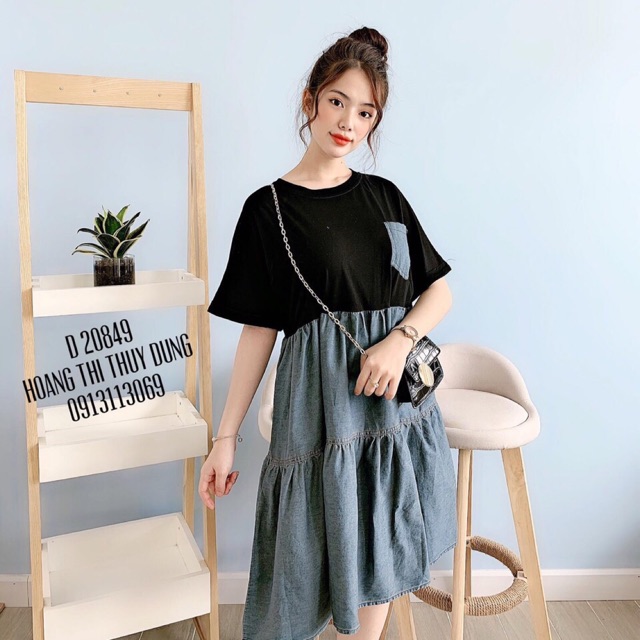Đầm đuôi cá phối demim