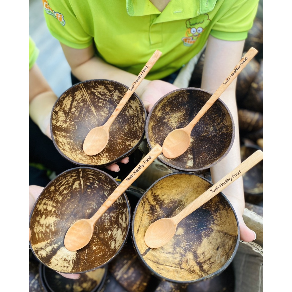 Set bát chén gáo muỗng dừa TASTII thần kì cao cấp dùng ăn ngũ cốc, granola, salad, hoa quả
