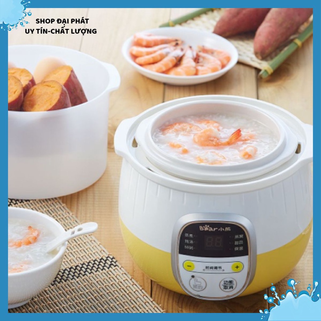 Nồi nấu chậm Bear DDZ-B08C1, nấu cháo, ninh, hầm, hấp cách thủy, 0.8 lít, sử dụng gốm sứ cao cấp
