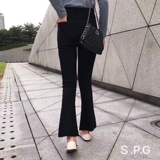 Qần bò đen ống loe rách gấu(ms936)