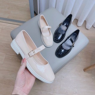 Giày, sandal, dép nữ đế đúc - giày nữ mũi tròn quai ngang da bóng