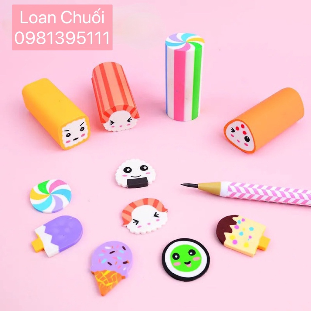 COMBO 6 TẨY HÌNH DÀI 5CM NHIỀU HÌNH DỄ THƯƠNG, GÔM TẨY  CHO HỌC SINH- ảnh video thật tại chigiasi68