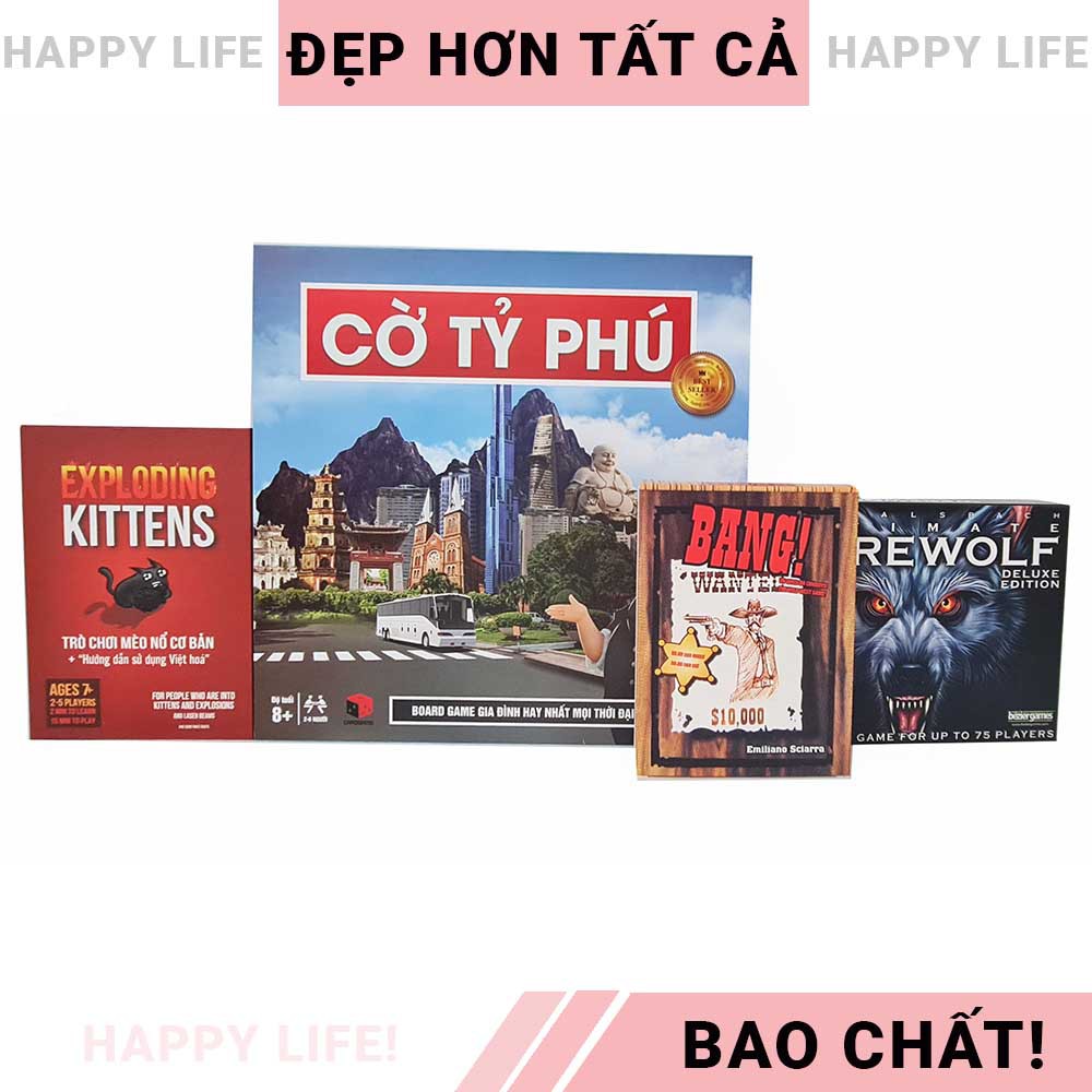 [COMBO 4 IN 1] Trò chơi Board game kinh điển, hấp dẫn, dễ chơi CỜ TỶ PHÚ + MA SÓI + MÈO NỔ + BANG [Giá rẻ bất ngờ]