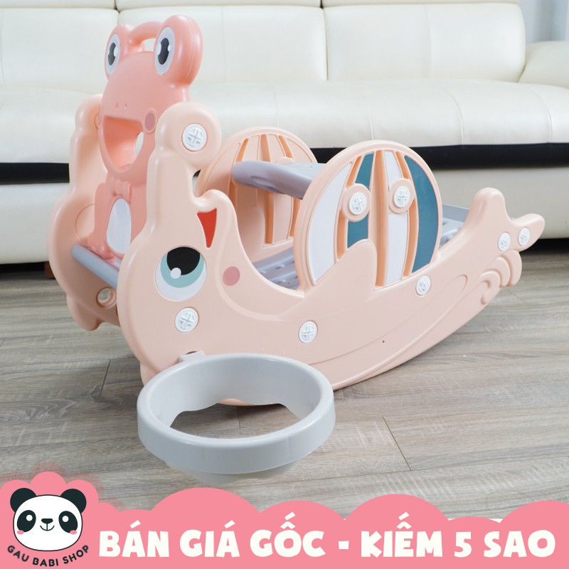 FREE SHIP !!! Đồ chơi cầu trượt 3in1 Cá Heo 9Baby Màu Cam, biến hình bập bênh và cột bóng rổ