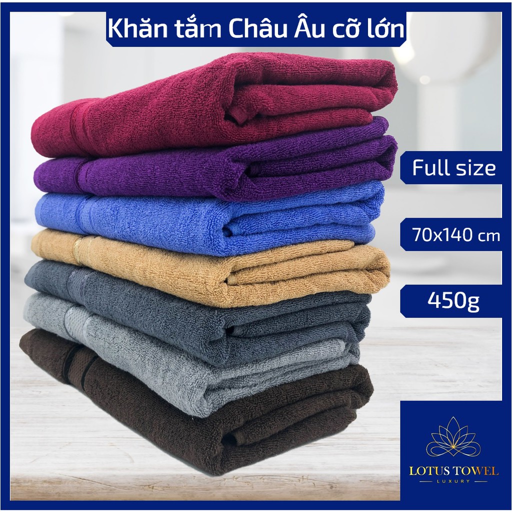 KHĂN TẮM CHÂU ÂU 70x140cm - 8 MÀU, 100% COTTON Siêu To, Dày Dặn (ảnh thật)