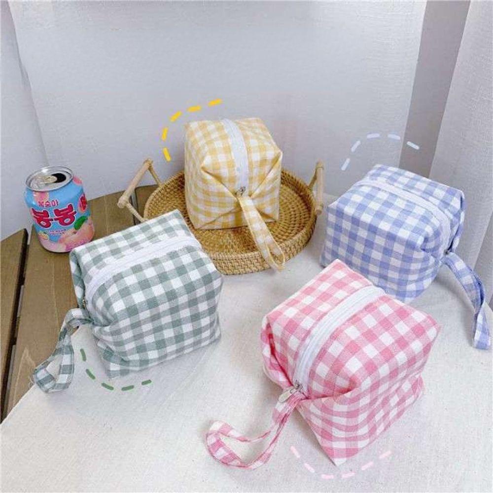 MOCHO Túi Đựng Mỹ Phẩm / Son Môi / Phấn Kẻ Lông Mày Họa Tiết Sọc Ca Rô Dễ Thương Ốp