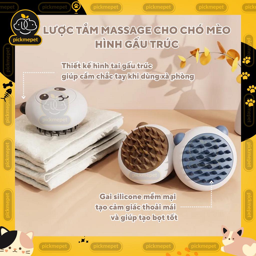 Bàn Chải Tắm bằng Silicon Massage Có Khay Đựng Sữa Tắm Tạo Nhiều Bọt cho Chó Mèo