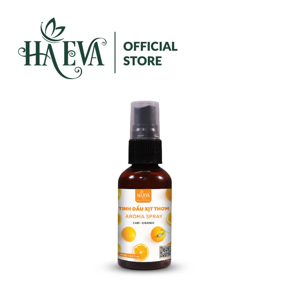 Tinh dầu xịt thơm Cam Haeva 50ml, 100% thiên nhiên, giúp khử mùi, kháng khuẩn, giảm căng thẳng, thư giãn