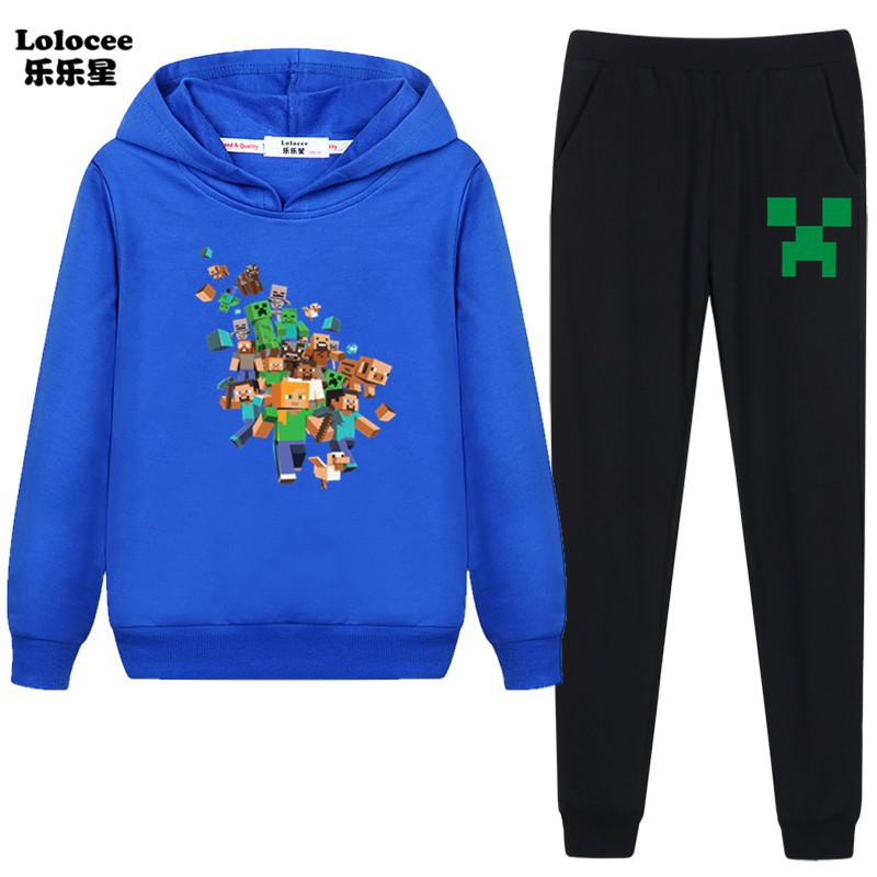 Set Áo Hoodies + Quần Dài Phong Cách Game Minecraft Cho Bé Trai Từ 3-14 Tuổi