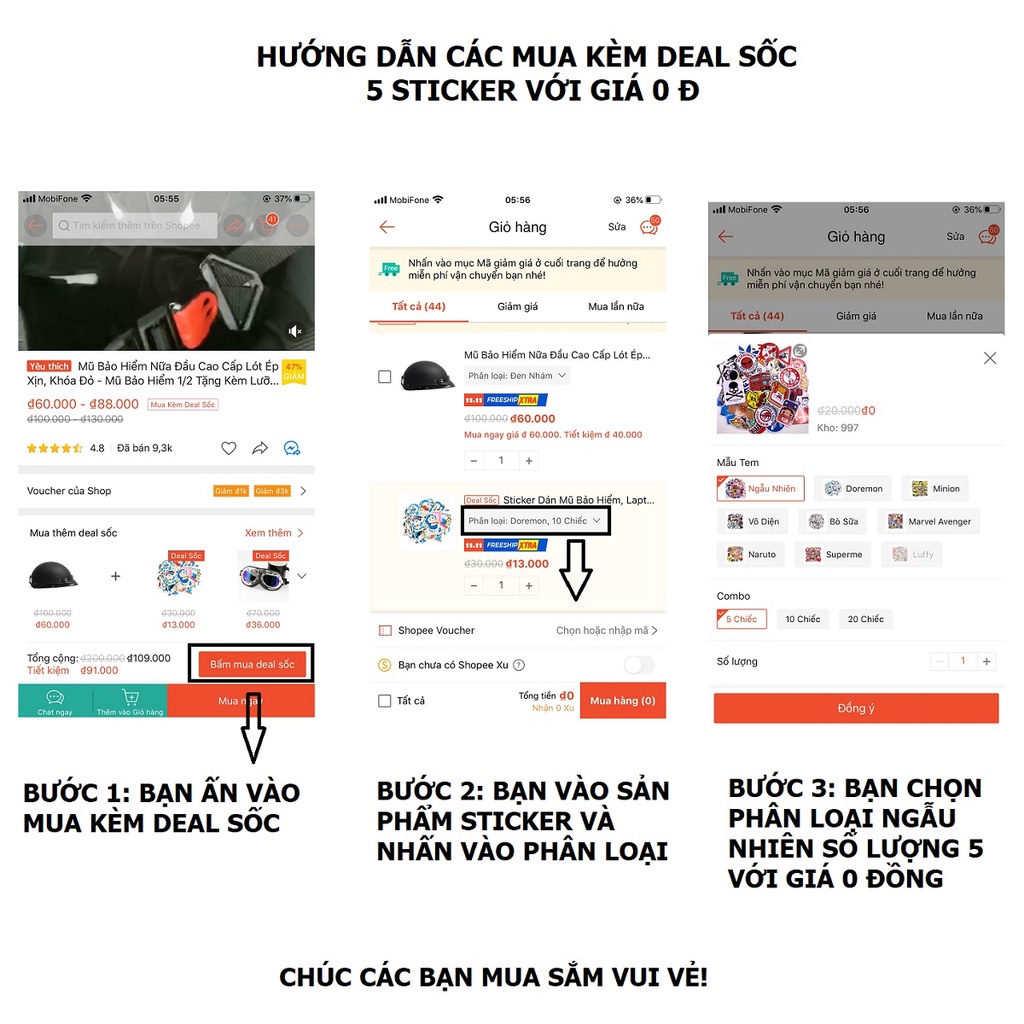 Combo Mũ Bảo Hiểm 1/2 + Kính Phi Công - Hàng Đẹp, Giá Rẻ (Tặng Sticker)